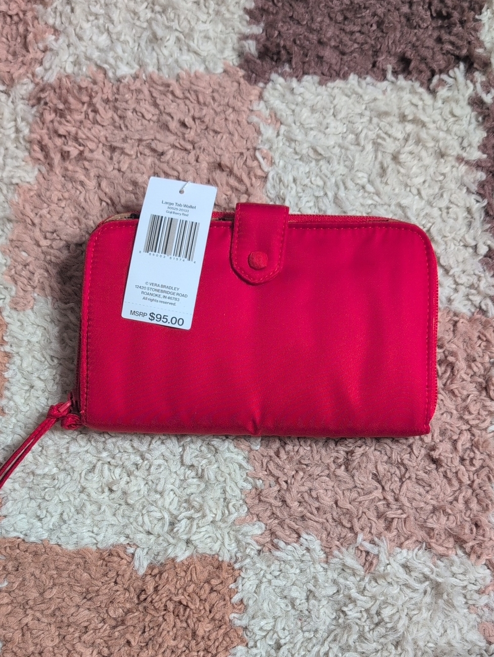 $95 MSRP NWT Vera Bradley Large Tab Nylon Wallet - Goji Berry Red